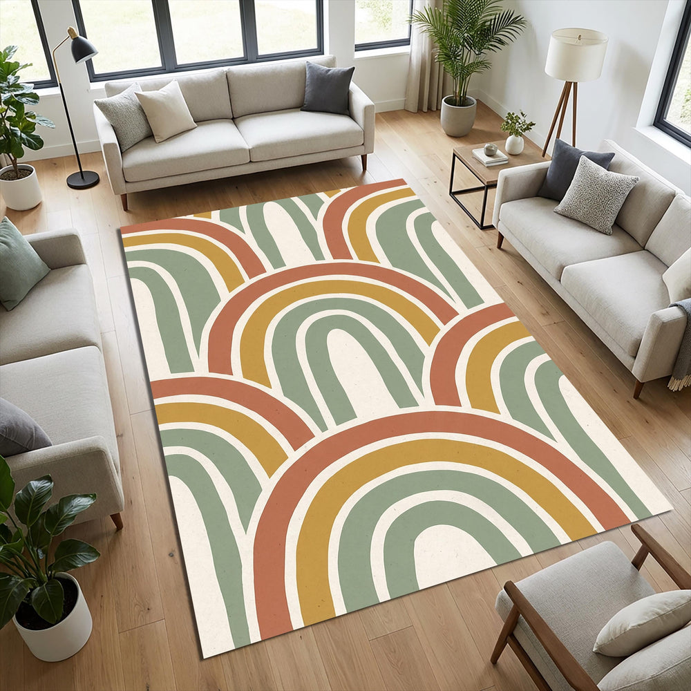 Boho Arches Area Rug Mid Century Modern Rainbow Floor Mat