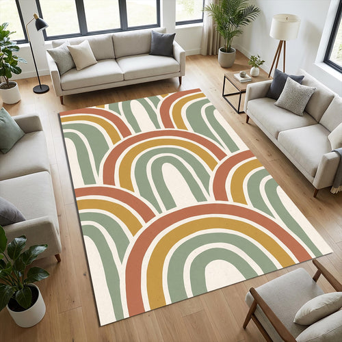 Boho Arches Area Rug Mid Century Modern Rainbow Floor Mat