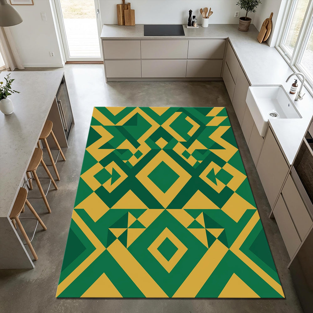 Modern Geometric Forest Green and Gold Rug