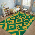 Modern Geometric Forest Green and Gold Rug