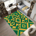 Modern Geometric Forest Green and Gold Rug