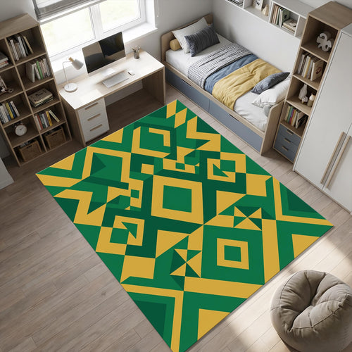 Modern Geometric Forest Green and Gold Rug