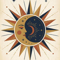 Celestial Sun and Moon Area Rug Mystical Bohemian Floor Mat Navy