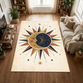 Celestial Sun and Moon Area Rug Mystical Bohemian Floor Mat Navy