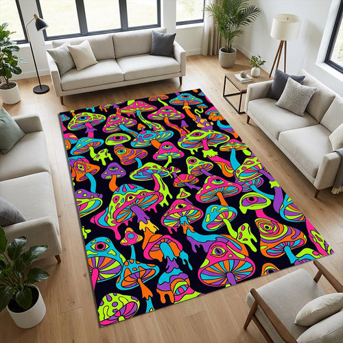 Trippy Psychedelic Mushroom Rug Neon Multi-Eyed Acid Art Area Mat