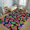Trippy Psychedelic Mushroom Rug Neon Multi-Eyed Acid Art Area Mat