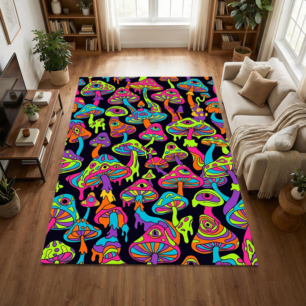 Trippy Psychedelic Mushroom Rug Neon Multi-Eyed Acid Art Area Mat