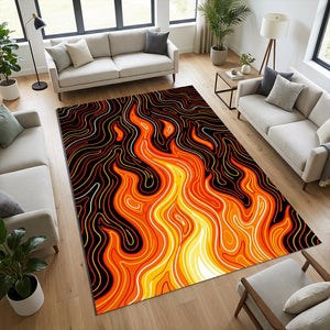 Modern Dynamic Flame Rug Abstract Fire Energy Area Mat Red and