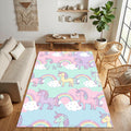 Pastel Unicorn Rainbow Area Rug Magical Nursery Floor Mat Glitter