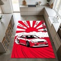 JDM Drift Car Area Rug Japanese Rising Sun Sports Car Mat Red and