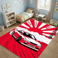 JDM Drift Car Area Rug Japanese Rising Sun Sports Car Mat Red and