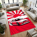 JDM Drift Car Area Rug Japanese Rising Sun Sports Car Mat Red and