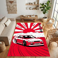 JDM Drift Car Area Rug Japanese Rising Sun Sports Car Mat Red and