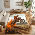 Motocross Dirt Bike Area Rug Orange Motorcycle Action Floor Mat