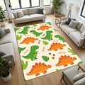 Cute Dinosaur Area Rug Green T-Rex and Orange Stegosaurus Kids