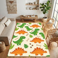Cute Dinosaur Area Rug Green T-Rex and Orange Stegosaurus Kids