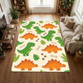 Cute Dinosaur Area Rug Green T-Rex and Orange Stegosaurus Kids