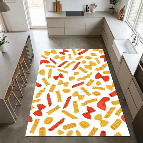 Modern Pasta Pattern Kitchen Rug Colorful Italian Food Area Mat