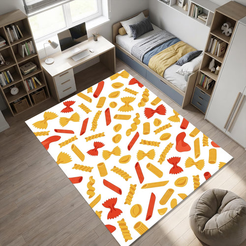 Modern Pasta Pattern Kitchen Rug Colorful Italian Food Area Mat