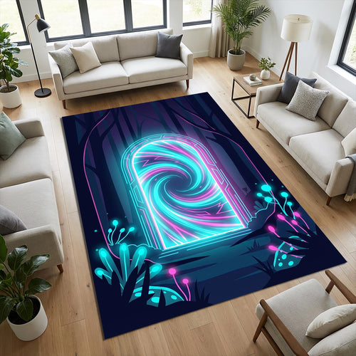 Neon Portal Area Rug Futuristic Interdimensional Gateway Floor