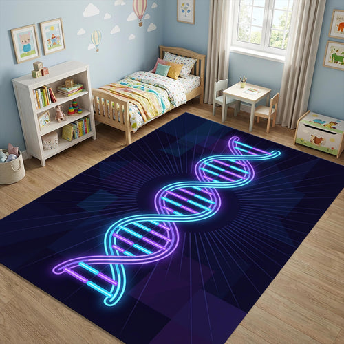 Neon DNA Helix Area Rug Futuristic Science & Medical Floor Mat