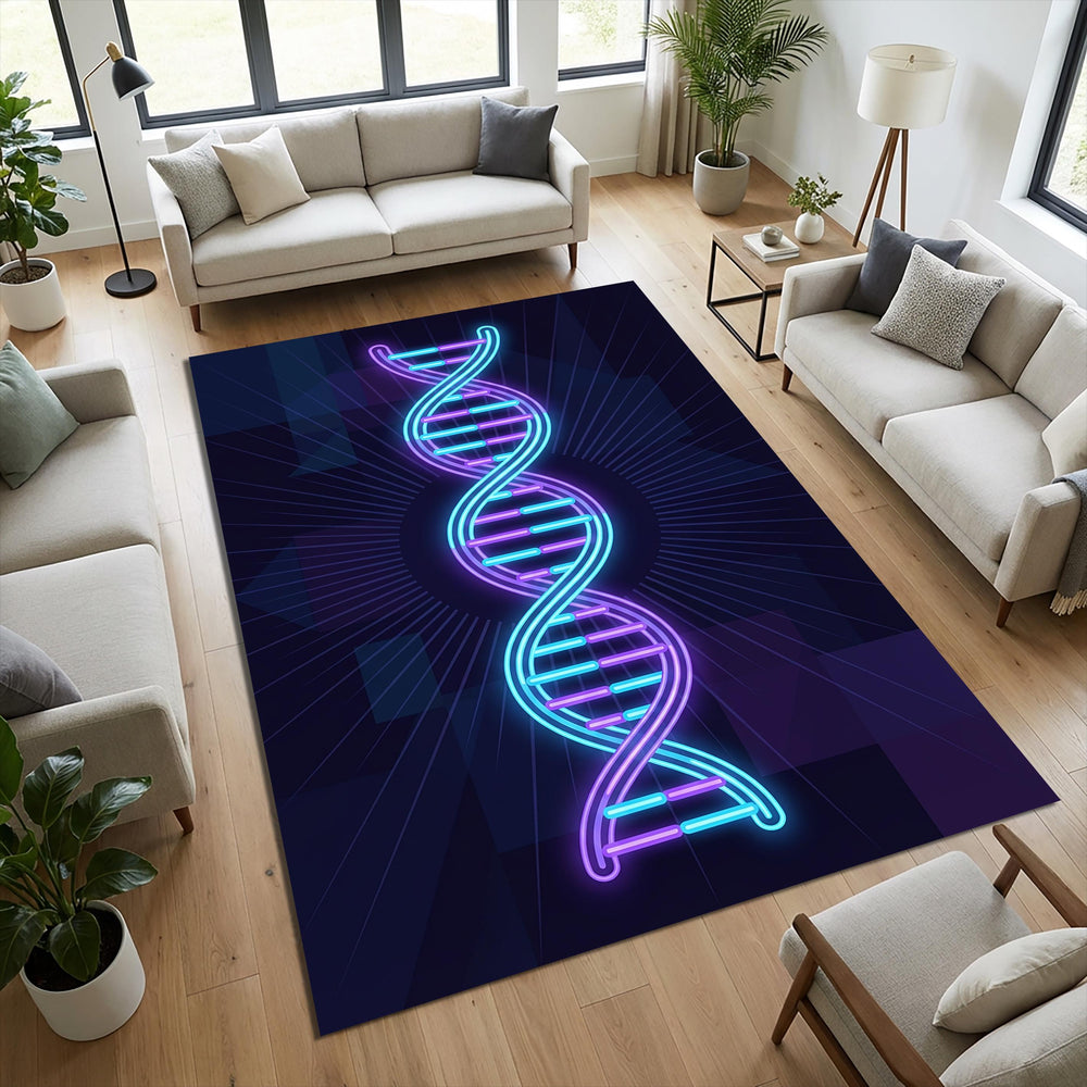 Neon DNA Helix Area Rug Futuristic Science & Medical Floor Mat