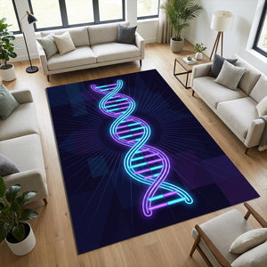 Neon DNA Helix Area Rug Futuristic Science & Medical Floor Mat