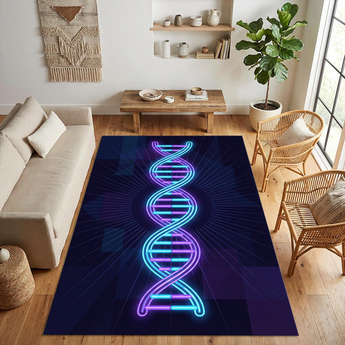 Neon DNA Helix Area Rug Futuristic Science & Medical Floor Mat