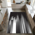Modern City Skyline Area Rug Minimalist Black and White Line Art