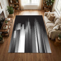 Modern City Skyline Area Rug Minimalist Black and White Line Art
