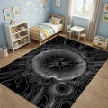 Modern Topographic Line Art Rug Black and White Abstract Area Mat