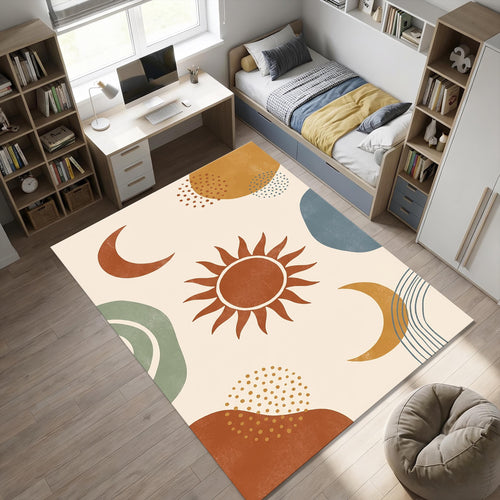 Modern Boho Celestial Rug Abstract Organic Shapes Area Mat