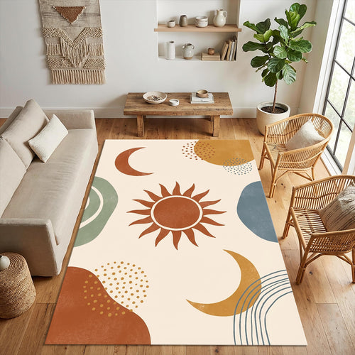 Modern Boho Celestial Rug Abstract Organic Shapes Area Mat