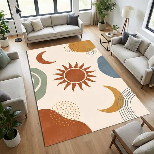 Modern Boho Celestial Rug Abstract Organic Shapes Area Mat