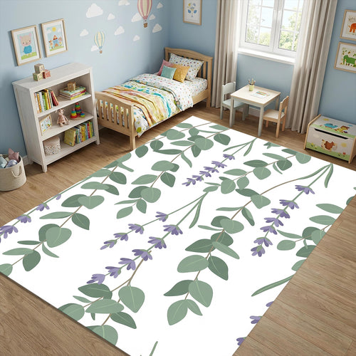 Modern Botanical Lavender and Eucalyptus Rug