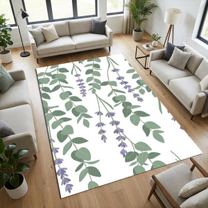 Modern Botanical Lavender and Eucalyptus Rug