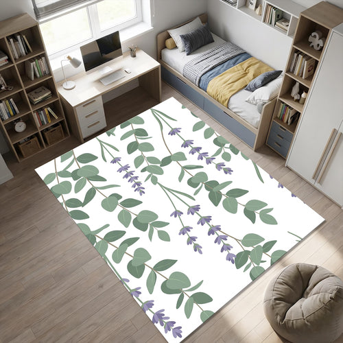 Modern Botanical Lavender and Eucalyptus Rug