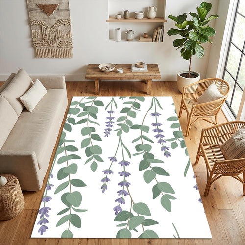 Modern Botanical Lavender and Eucalyptus Rug