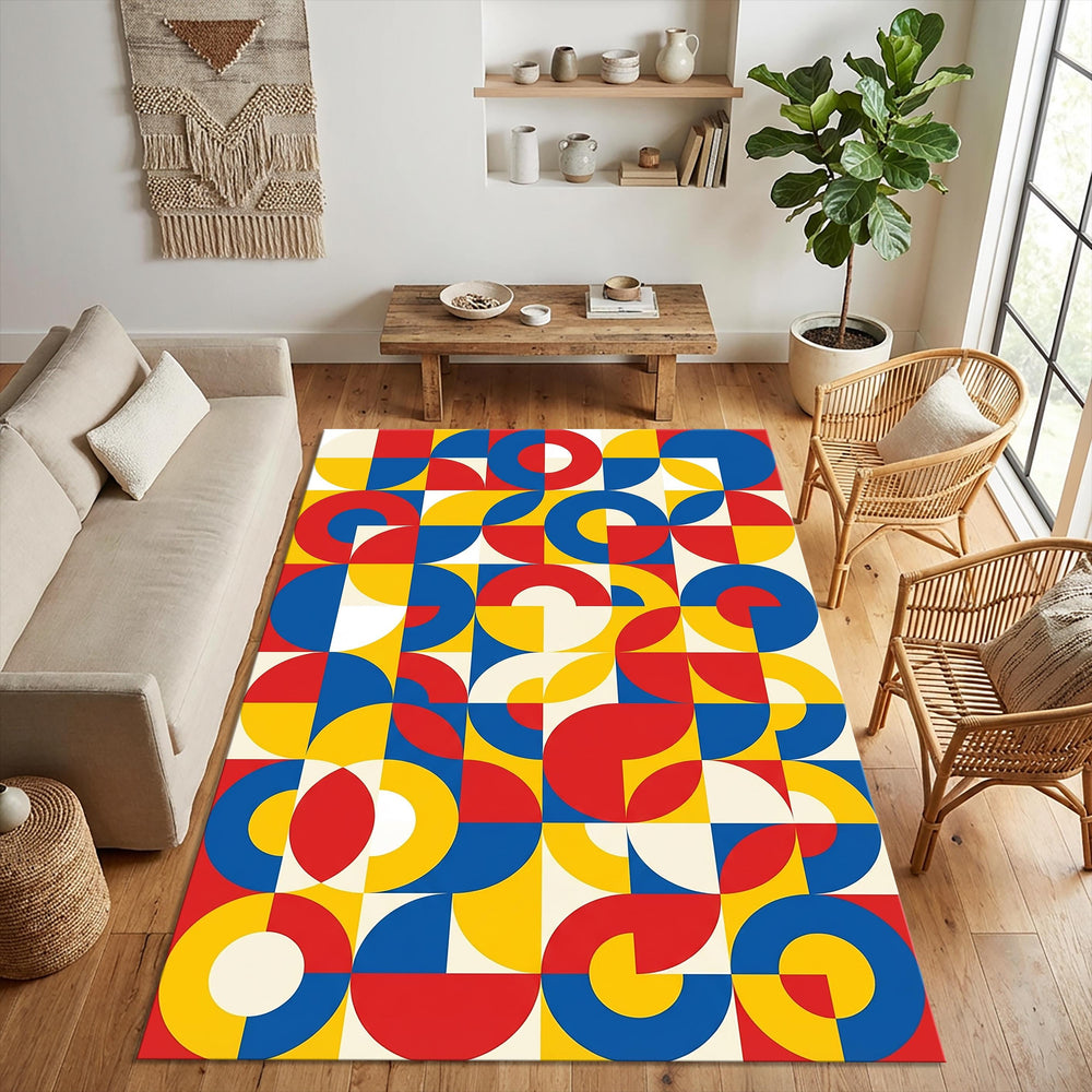 Modern Bauhaus Geometric Rug Abstract Red Yellow Blue Area Mat