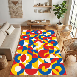 Modern Bauhaus Geometric Rug Abstract Red Yellow Blue Area Mat