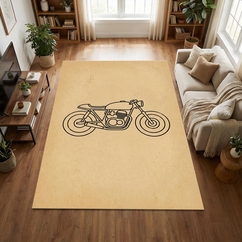 Minimalist Cafe Racer Area Rug Retro Motorcycle Line Art Floor