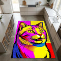 Vibrant Pop Art Cat Rug Colorful Feline Portrait Area Mat Modern