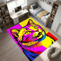 Vibrant Pop Art Cat Rug Colorful Feline Portrait Area Mat Modern