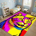 Vibrant Pop Art Cat Rug Colorful Feline Portrait Area Mat Modern