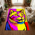 Vibrant Pop Art Cat Rug Colorful Feline Portrait Area Mat Modern