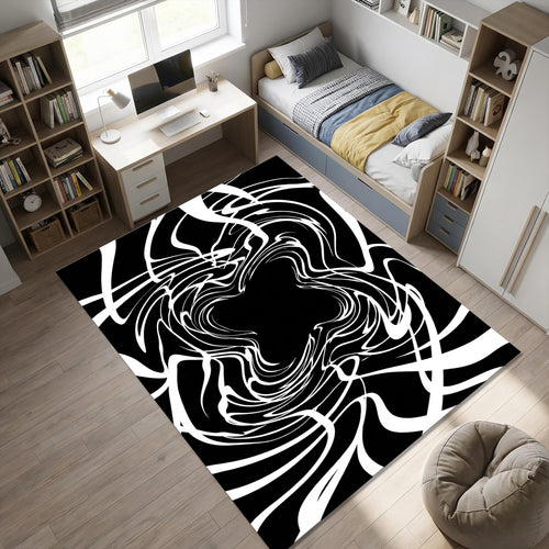 Modern Abstract Black and White Rug