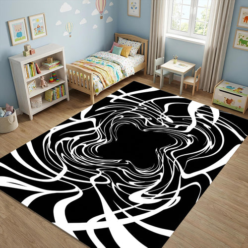 Modern Abstract Black and White Rug