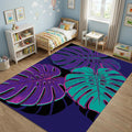 Modern Neon Monstera Rug Vibrant Tropical Pop Art Area Mat Purple