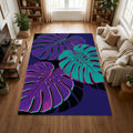 Modern Neon Monstera Rug Vibrant Tropical Pop Art Area Mat Purple