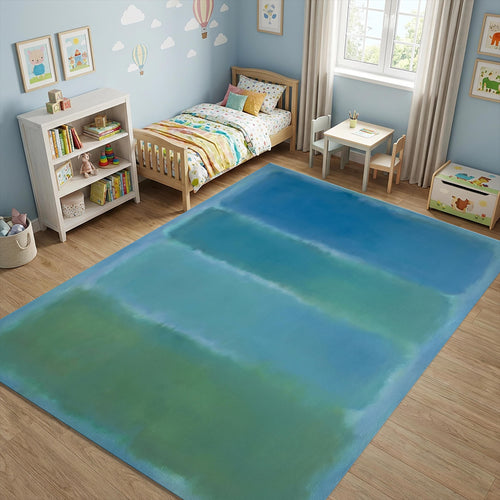 Modern Abstract Color Field Rug Rothko Style Blue and Green Area